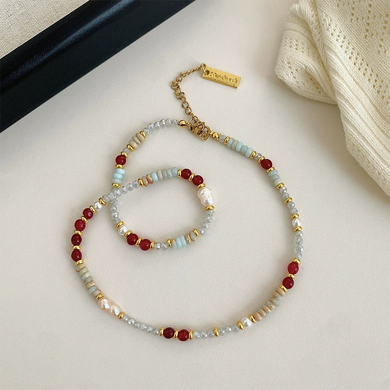 The Summer Dopamine Clavicle Chain – Natural Pearl & Gemstone Necklace