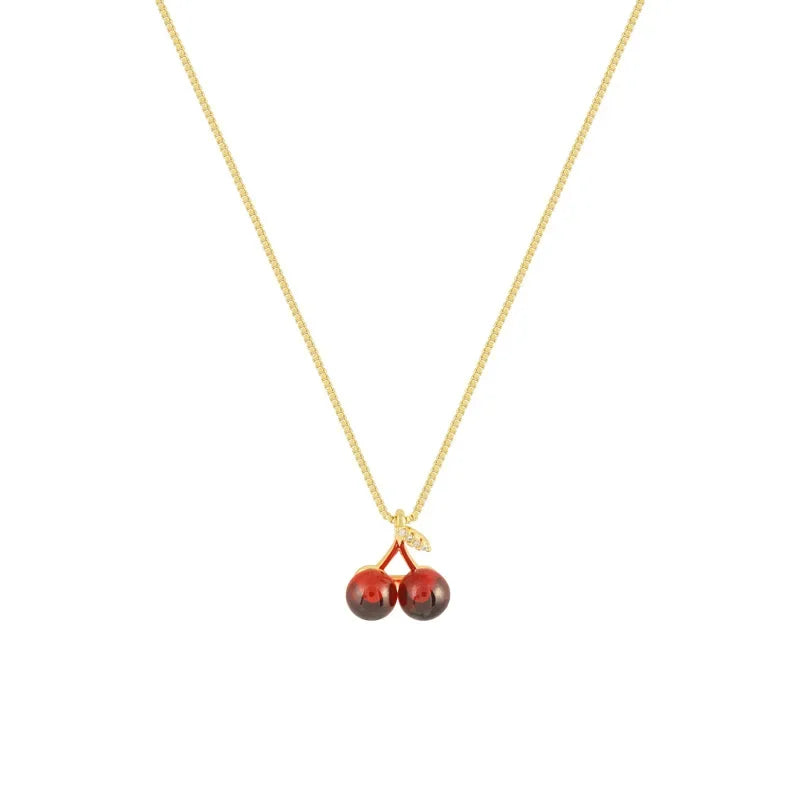 Wine Red Cherry Pendant Necklace