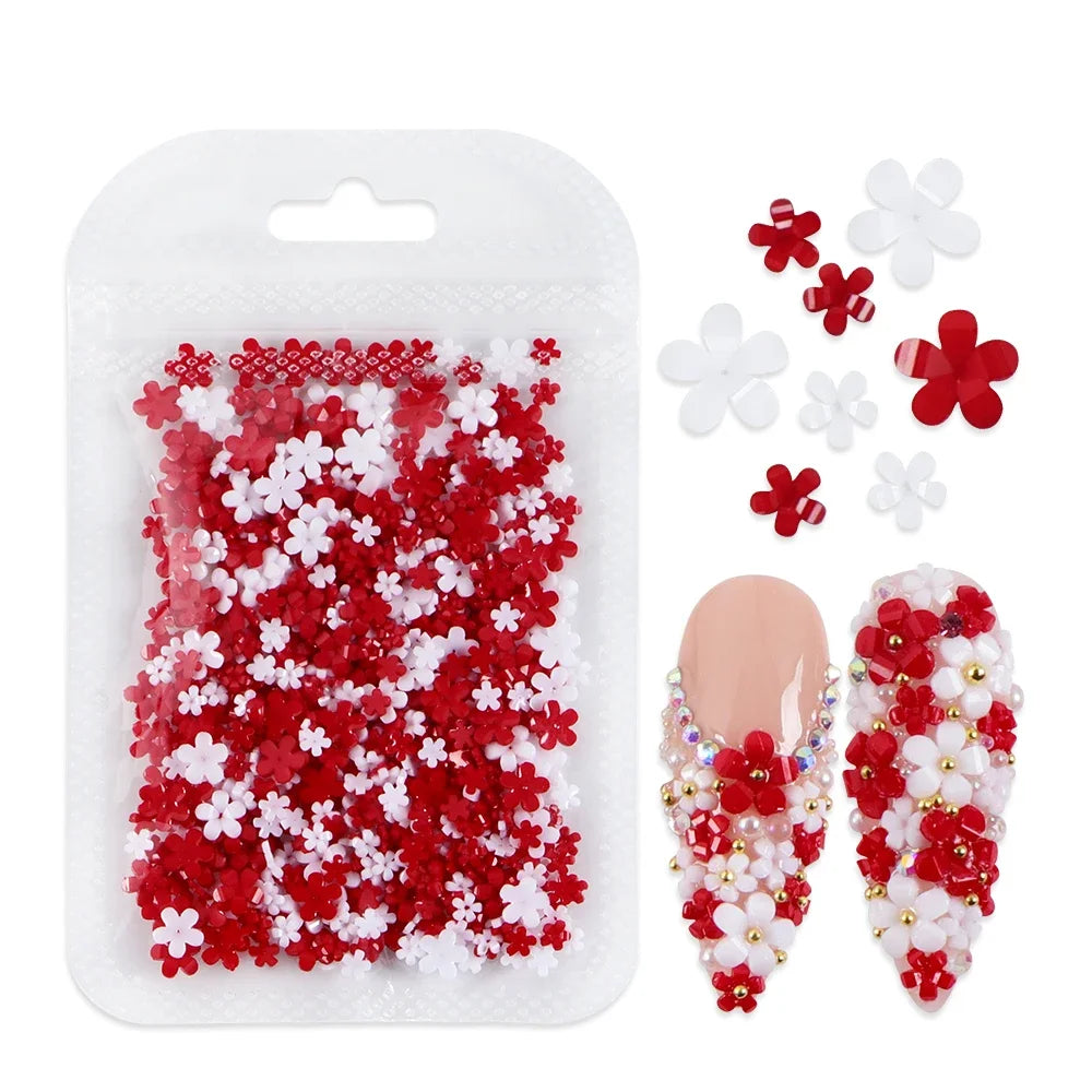 400pcs Acrylic Flower Nail Art Decorations – 3D Resin Flower Charms for DIY Manicures