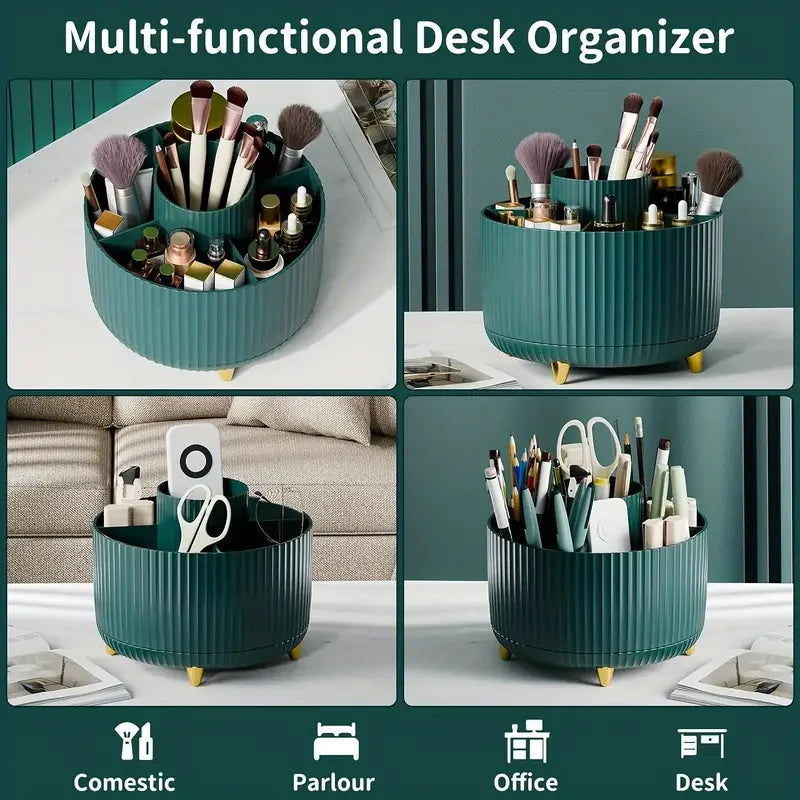 5 Slot Makeup Brushes Holder 360° Rotating Organizer Multi-Functional Desk Storage Cosmetics Storage for Vanity Desktop Bathroom