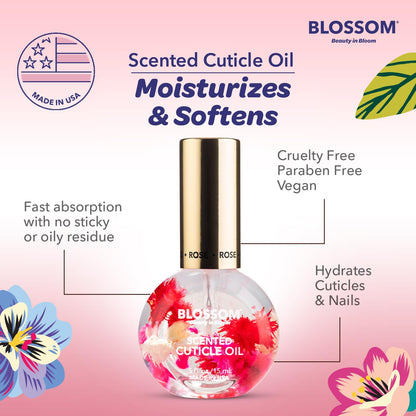 Cuticle Oil for Nails, Hydrating, Moisturizing, Scented Nail Oil Cuticle Care, Infused with Real Flowers, Made in USA, 0.5 Fl. Oz, Rose