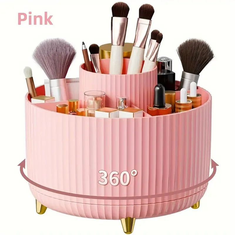 5 Slot Makeup Brushes Holder 360° Rotating Organizer Multi-Functional Desk Storage Cosmetics Storage for Vanity Desktop Bathroom