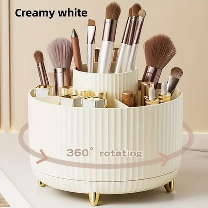 5 Slot Makeup Brushes Holder 360° Rotating Organizer Multi-Functional Desk Storage Cosmetics Storage for Vanity Desktop Bathroom