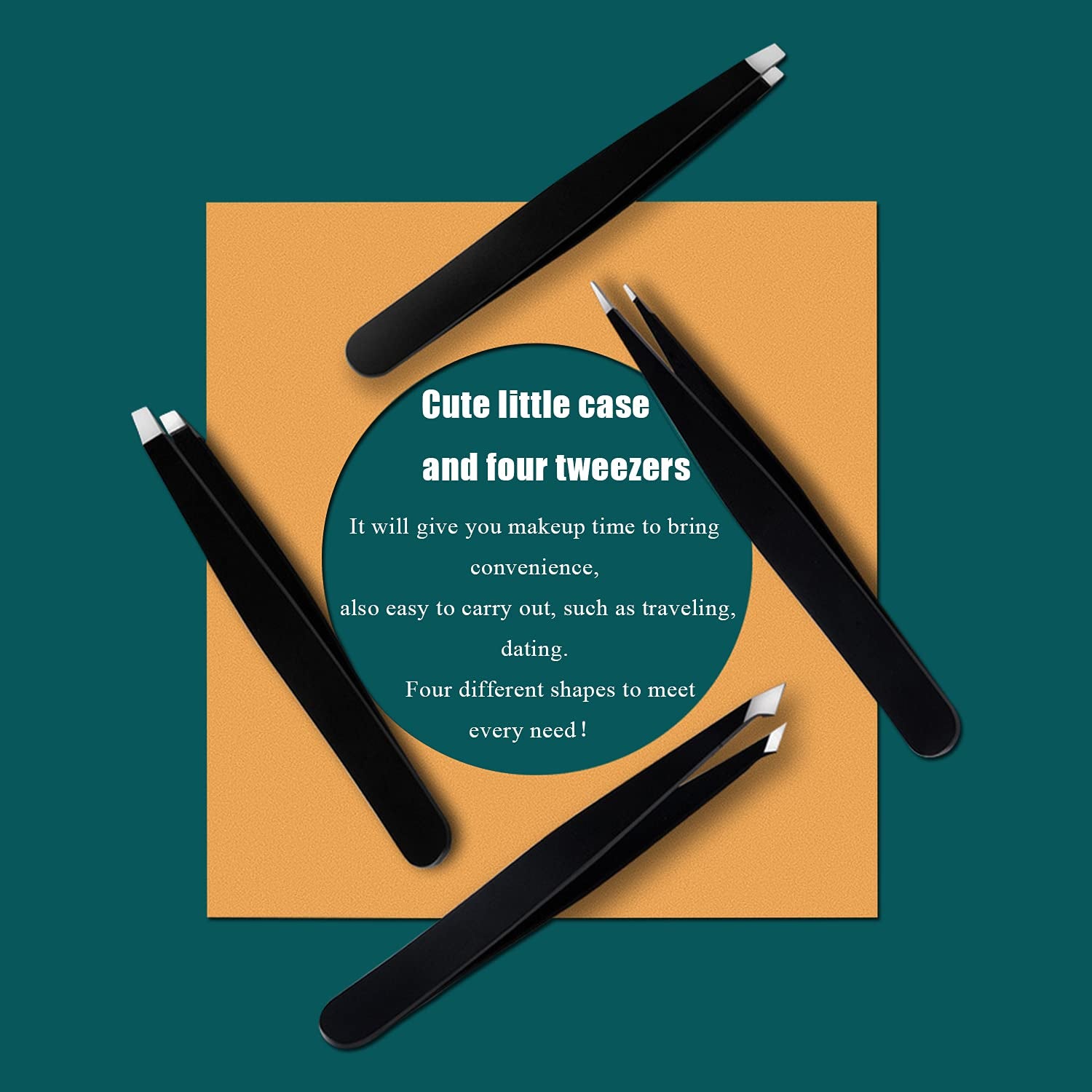 [4+1 Pieces] Tweezers Set with Travel Case, Great Precision Upgrade Professional Anti-Rust Alloy Tweezers for Women & Men, Multi-Purpose as Eyebrows Facial Hair Ingrown Hair Removal