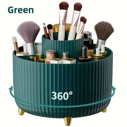 5 Slot Makeup Brushes Holder 360° Rotating Organizer Multi-Functional Desk Storage Cosmetics Storage for Vanity Desktop Bathroom