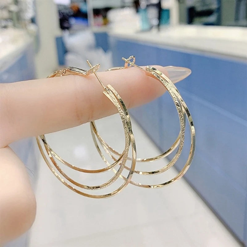 Exaggerated Metal Large Ring Earrings Fashion Popular Multi-Layer Metal Women'S Earrings