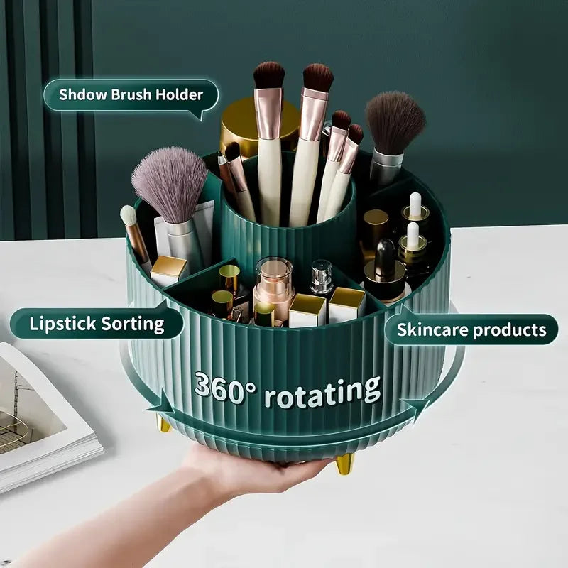 5 Slot Makeup Brushes Holder 360° Rotating Organizer Multi-Functional Desk Storage Cosmetics Storage for Vanity Desktop Bathroom