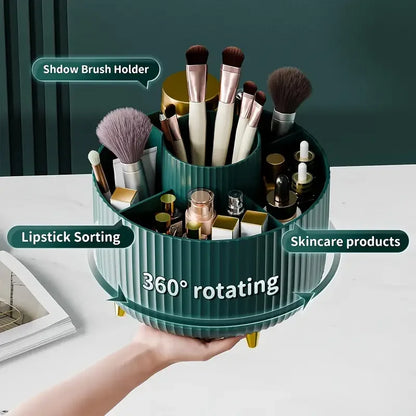5 Slot Makeup Brushes Holder 360° Rotating Organizer Multi-Functional Desk Storage Cosmetics Storage for Vanity Desktop Bathroom