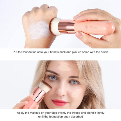 Flat Top Kabuki Foundation Brush - Premium Makeup Brush for Liquid, Cream, and Powder - Buffing, Blending, and Face,Pink