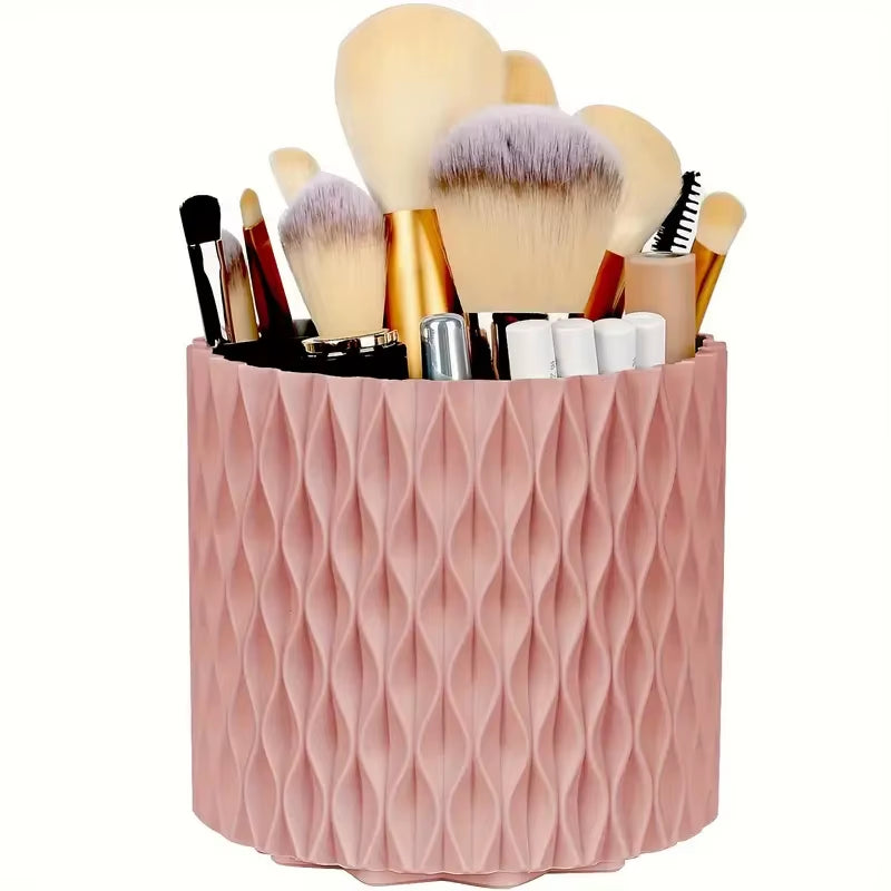 5 Slot Makeup Brushes Holder 360° Rotating Organizer Multi-Functional Desk Storage Cosmetics Storage for Vanity Desktop Bathroom