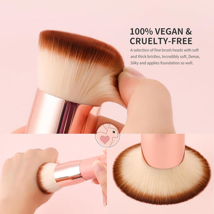 Flat Top Kabuki Foundation Brush - Premium Makeup Brush for Liquid, Cream, and Powder - Buffing, Blending, and Face,Pink