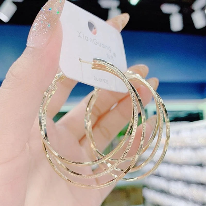 Exaggerated Metal Large Ring Earrings Fashion Popular Multi-Layer Metal Women'S Earrings