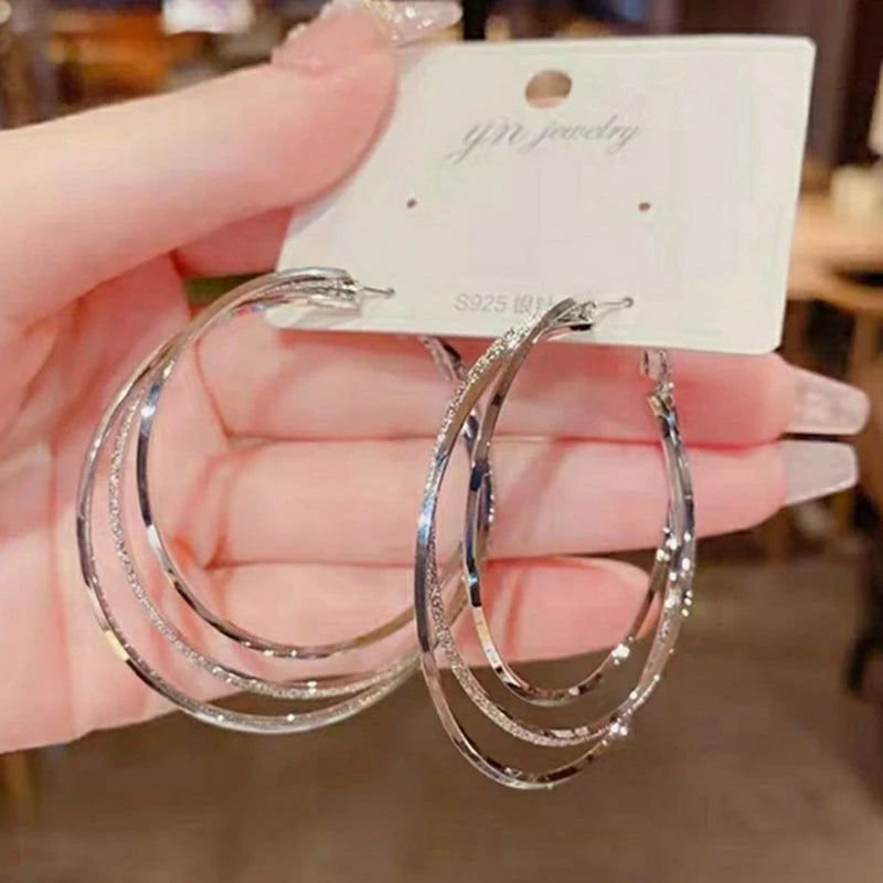 Exaggerated Metal Large Ring Earrings Fashion Popular Multi-Layer Metal Women'S Earrings