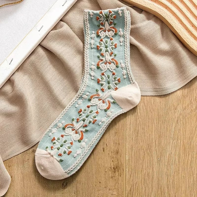 Women'S Socks Pure Cotton Flower Embroidery Medium Tube Socks Retro 2024 Trend Ethnic Style Spring Summer