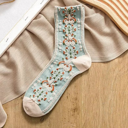 Women'S Socks Pure Cotton Flower Embroidery Medium Tube Socks Retro 2024 Trend Ethnic Style Spring Summer