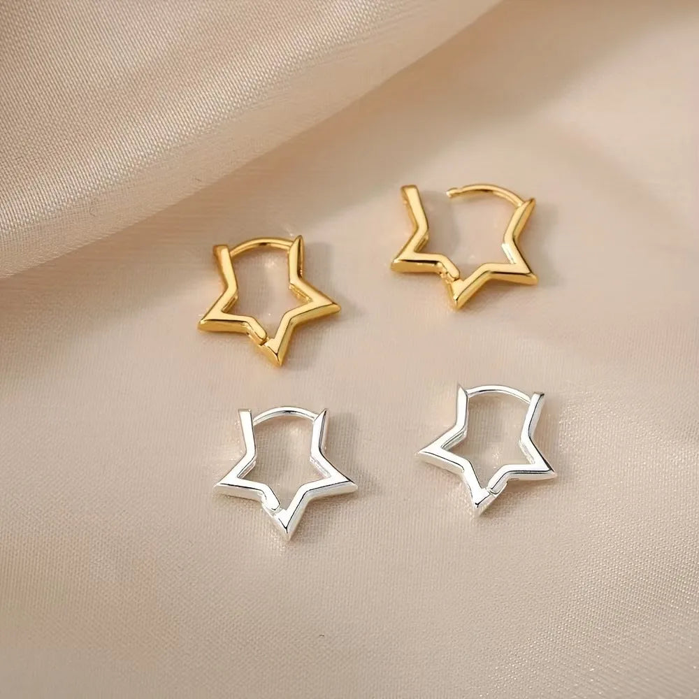 ⭐Geometric Star Hoop Earrings – Hypoallergenic Charm