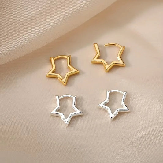 ⭐Geometric Star Hoop Earrings – Hypoallergenic Charm