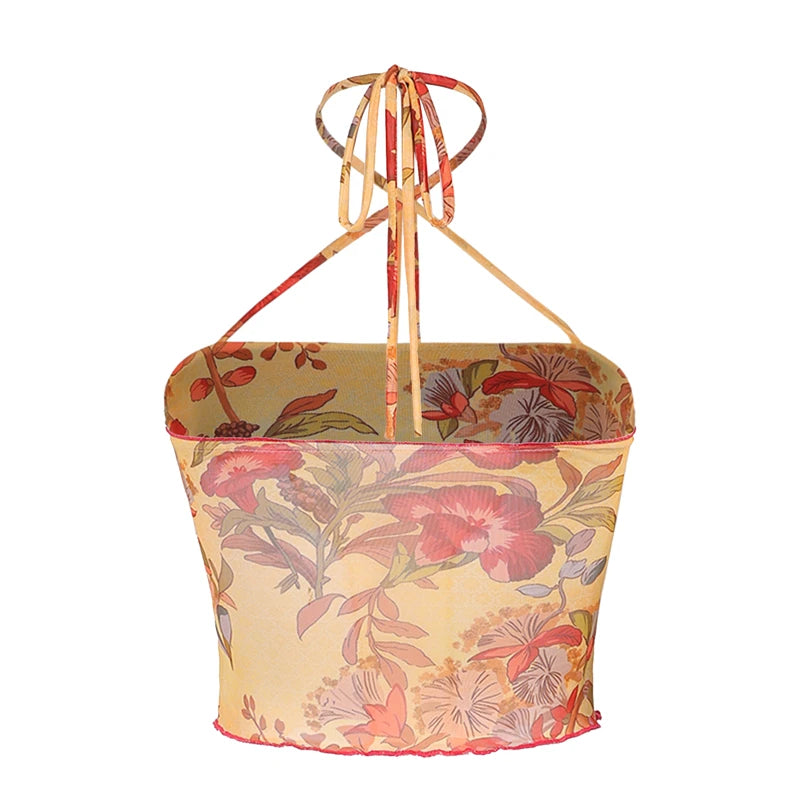 Grunge Y2K Collection- Floral Crossover Mesh Tank Cami