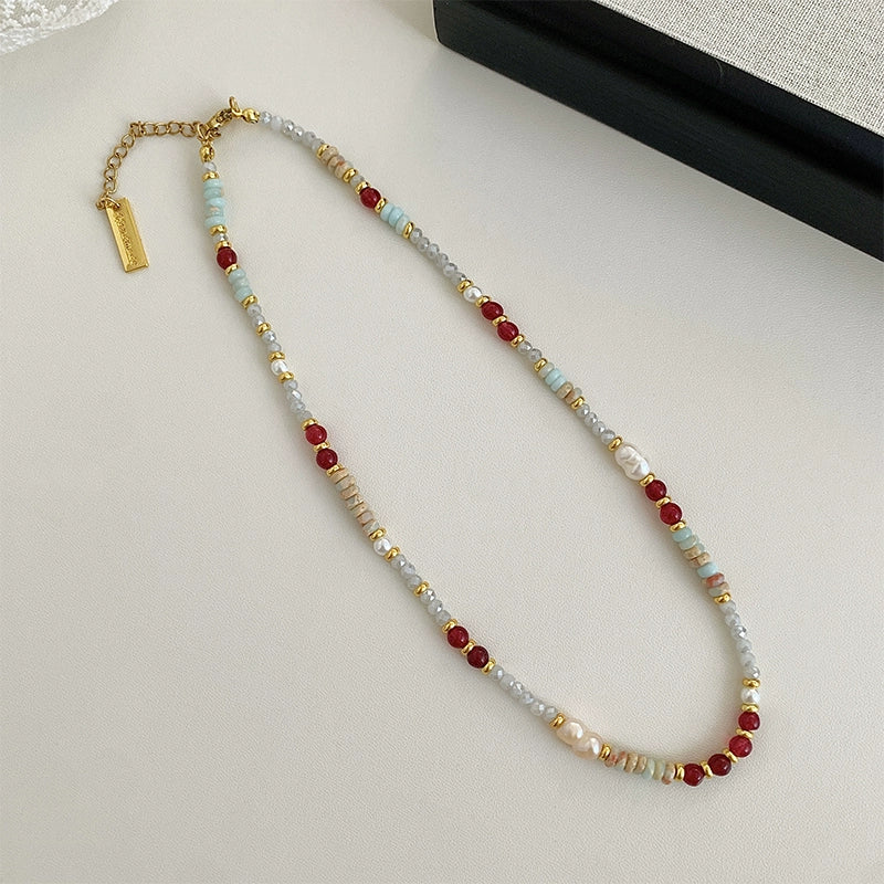 The Summer Dopamine Clavicle Chain – Natural Pearl & Gemstone Necklace