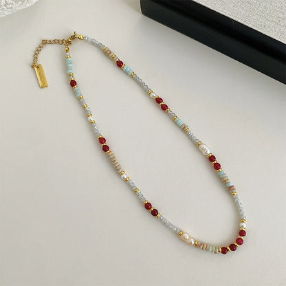 The Summer Dopamine Clavicle Chain – Natural Pearl & Gemstone Necklace