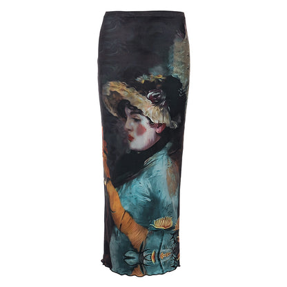 Y2K Grunge Collection- Vintage Paint Maxi Skirt Set