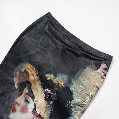 Y2K Grunge Collection- Vintage Paint Maxi Skirt Set