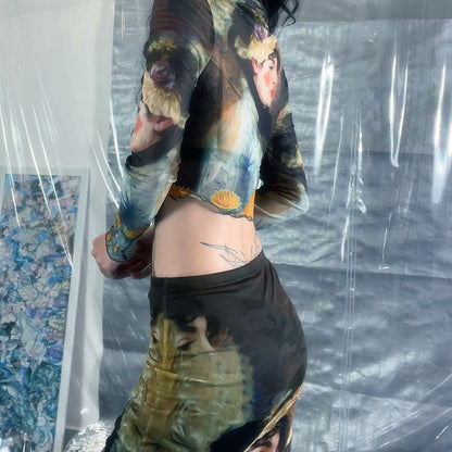 Y2K Grunge Collection- Vintage Paint Maxi Skirt Set