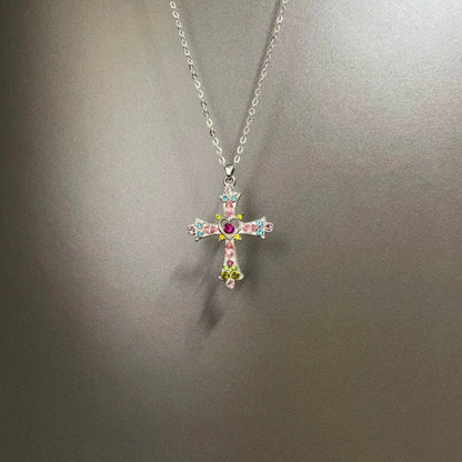 Vintage Vintage Pink Heart Cross Necklace