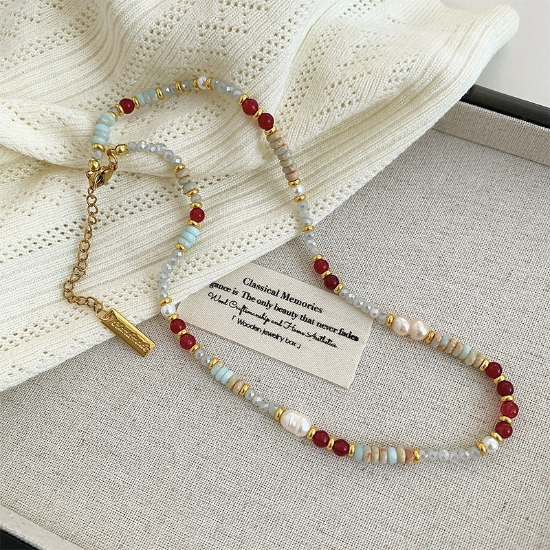 The Summer Dopamine Clavicle Chain – Natural Pearl & Gemstone Necklace