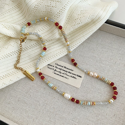 The Summer Dopamine Clavicle Chain – Natural Pearl & Gemstone Necklace