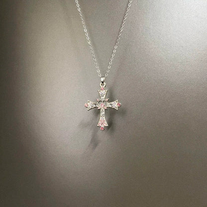 Vintage Vintage Pink Heart Cross Necklace