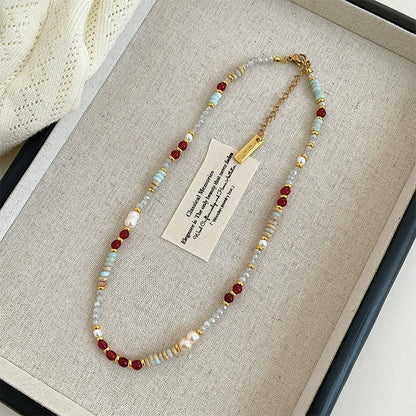 The Summer Dopamine Clavicle Chain – Natural Pearl & Gemstone Necklace