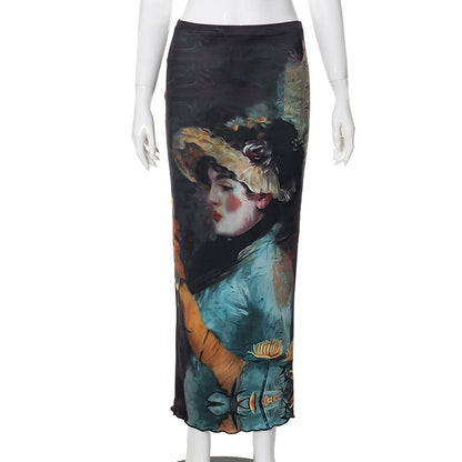 Y2K Grunge Collection- Vintage Paint Maxi Skirt Set