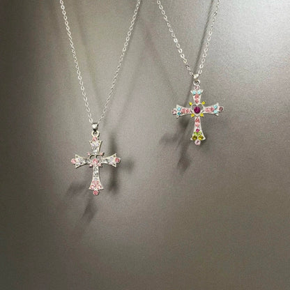 Vintage Vintage Pink Heart Cross Necklace