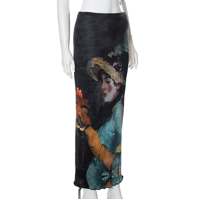 Y2K Grunge Collection- Vintage Paint Maxi Skirt Set