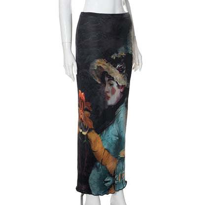 Y2K Grunge Collection- Vintage Paint Maxi Skirt Set