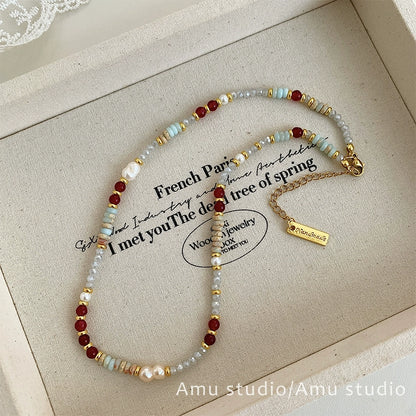 The Summer Dopamine Clavicle Chain – Natural Pearl & Gemstone Necklace