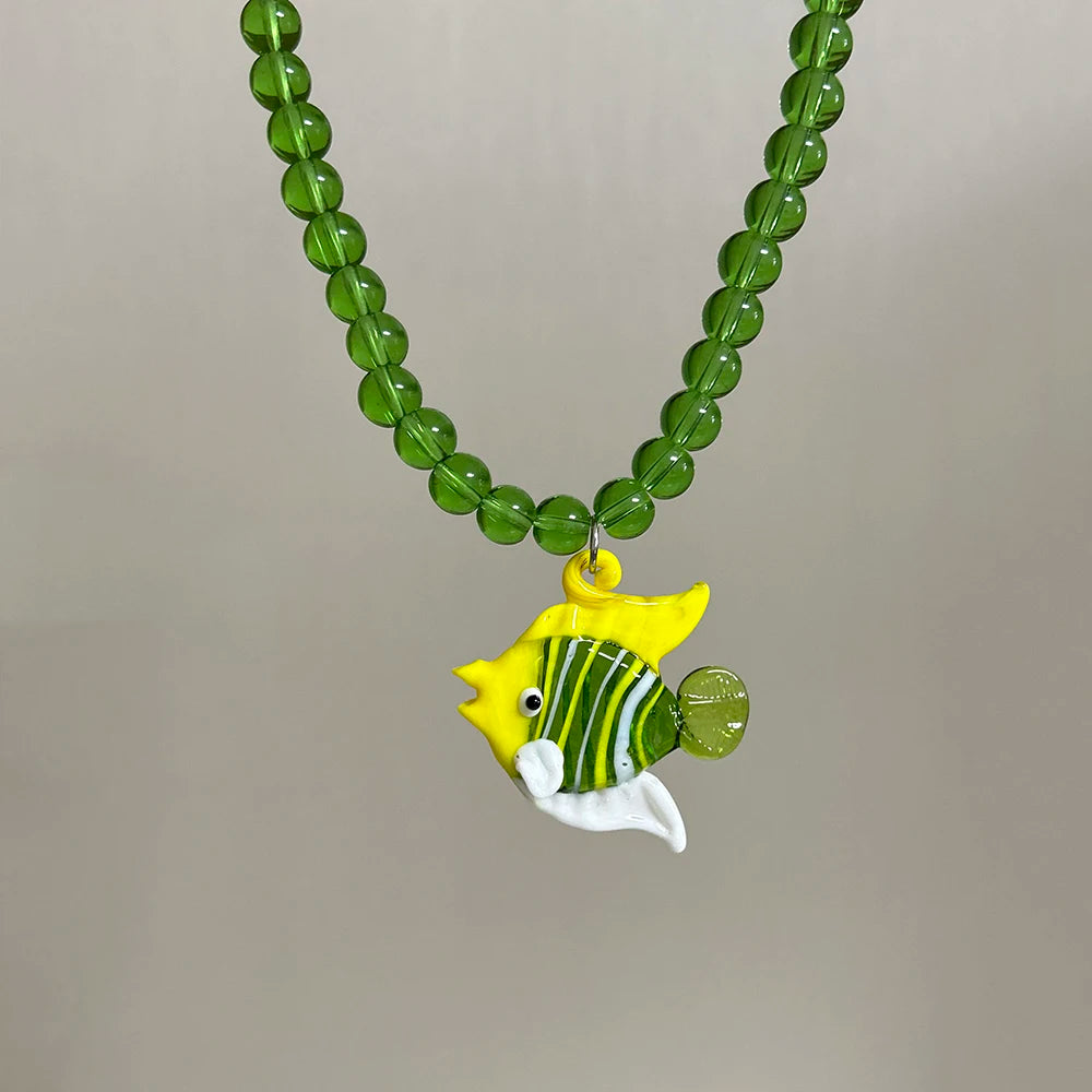 Glazed Fish Pendant Necklace