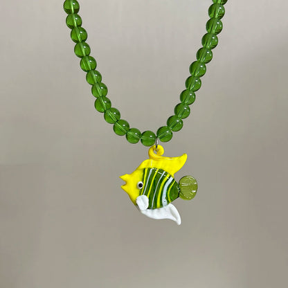 Glazed Fish Pendant Necklace