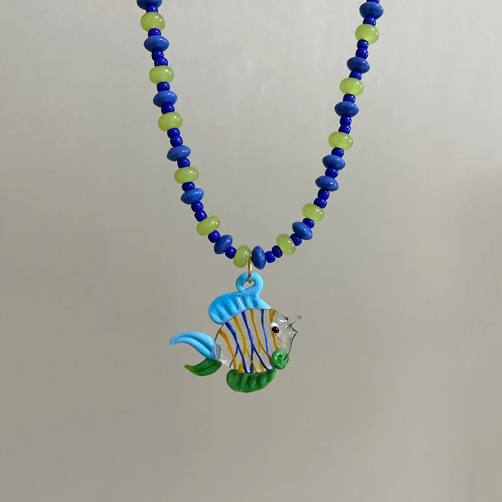 Glazed Fish Pendant Necklace