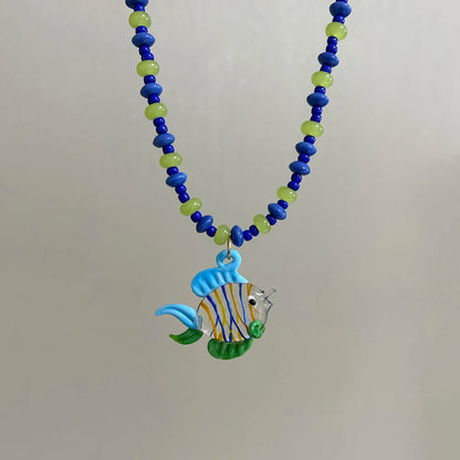 Glazed Fish Pendant Necklace