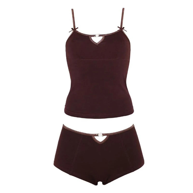 Y2K Grunge Collection- Bow Tie Cami & Shorts Pajama Set