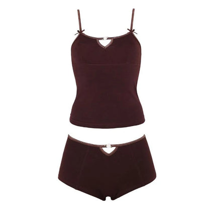 Y2K Grunge Collection- Bow Tie Cami & Shorts Pajama Set