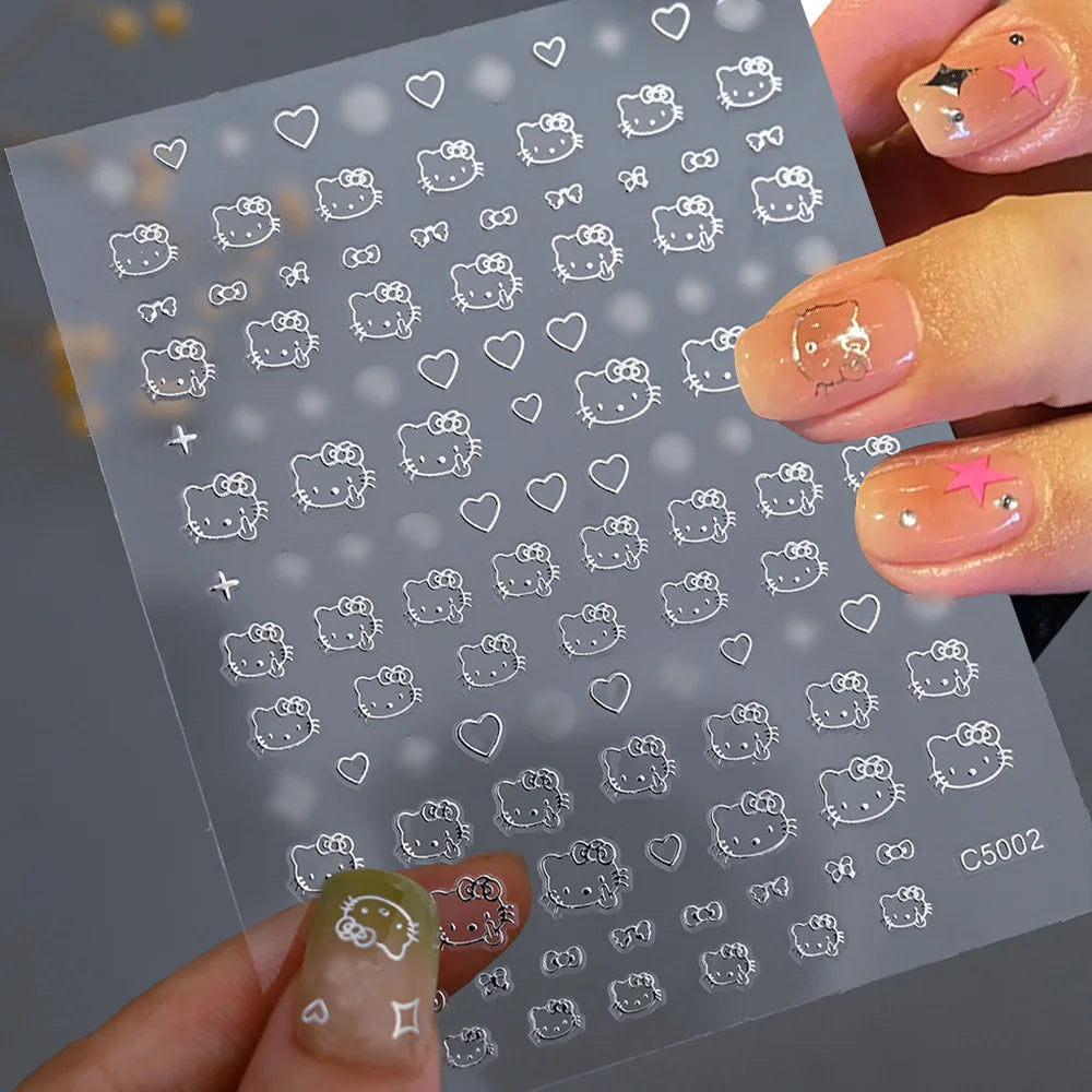 3D Cartoon Hello Kitty Nail Art Stickers – Laser Decals for Perfect Manicures