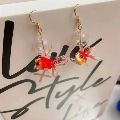 Goldfish Drop Earrings – Asymmetrical Resin Koi Design