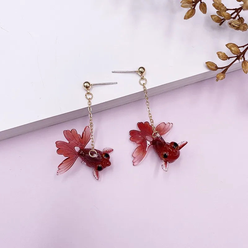 Goldfish Drop Earrings – Asymmetrical Resin Koi Design