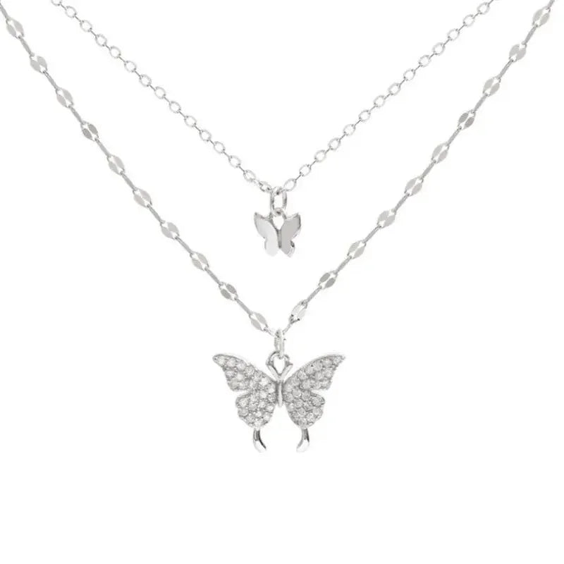 Sparkling Double-Layer Butterfly Necklace – Romantic Party Charm