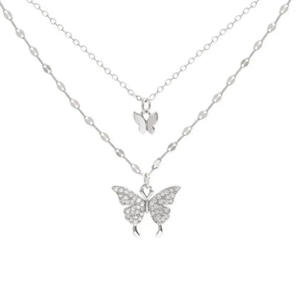Sparkling Double-Layer Butterfly Necklace – Romantic Party Charm