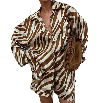 The Zebra Print Chic Set – Blouse & Elastic Waist Shorts
