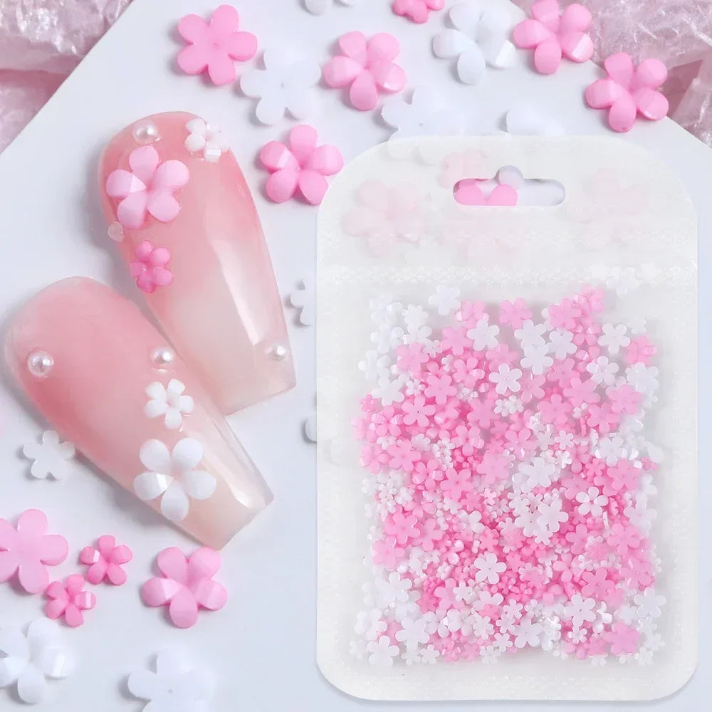 400pcs Acrylic Flower Nail Art Decorations – 3D Resin Flower Charms for DIY Manicures